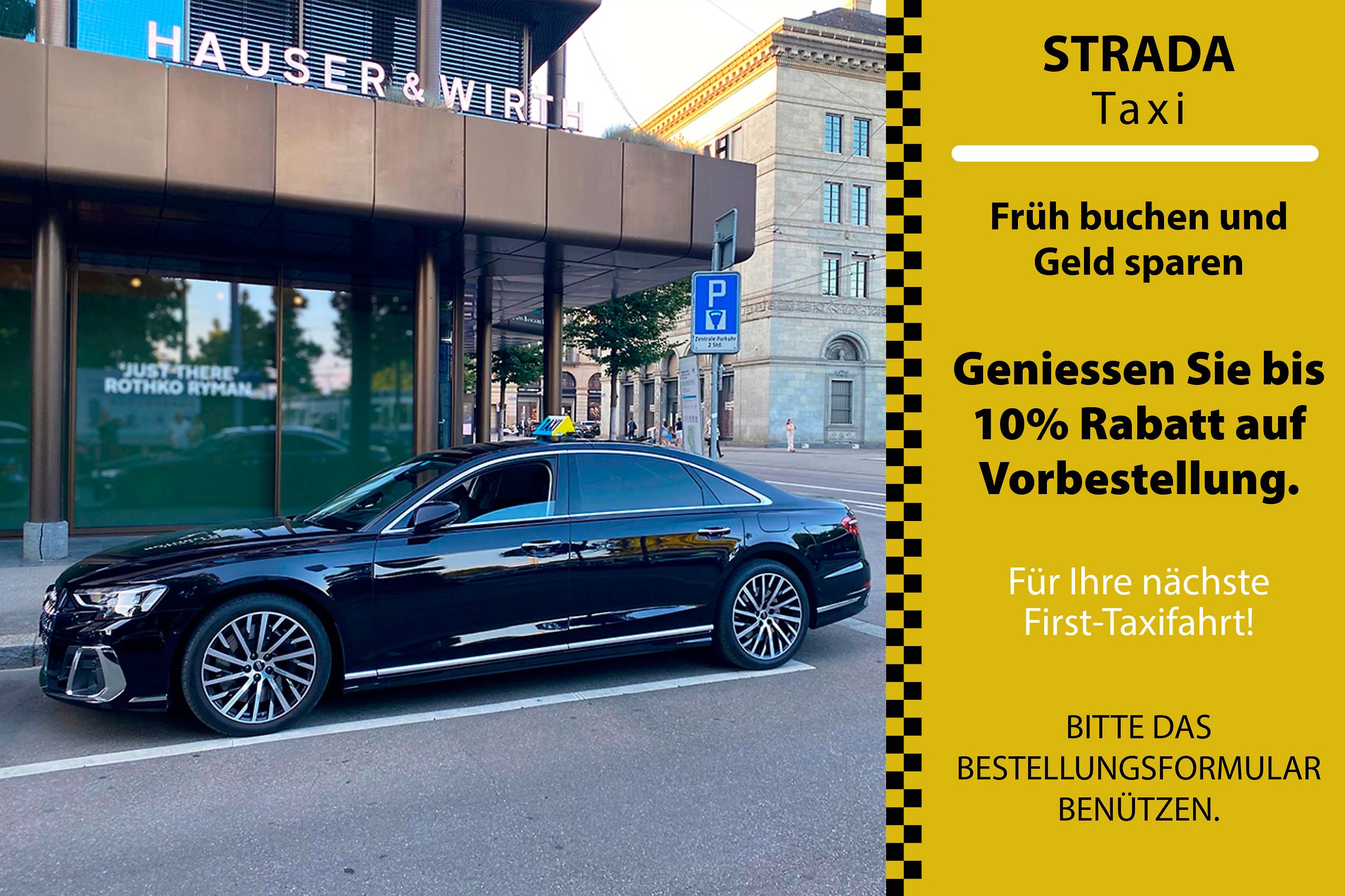Taxi Rabatt 10%. Vorbestellung und Geld sparen.